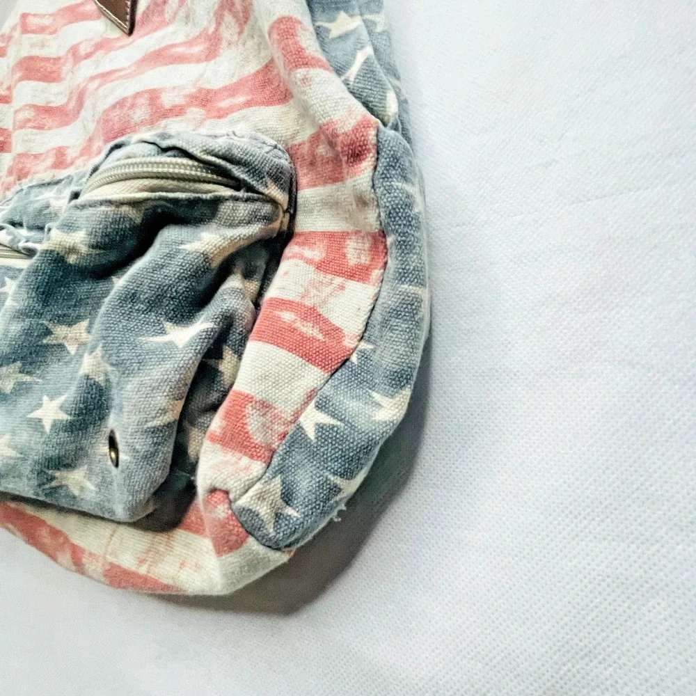 Madden Girl Backpack Stars Stripes Americana Denim Canvas Flag Design Rucksack